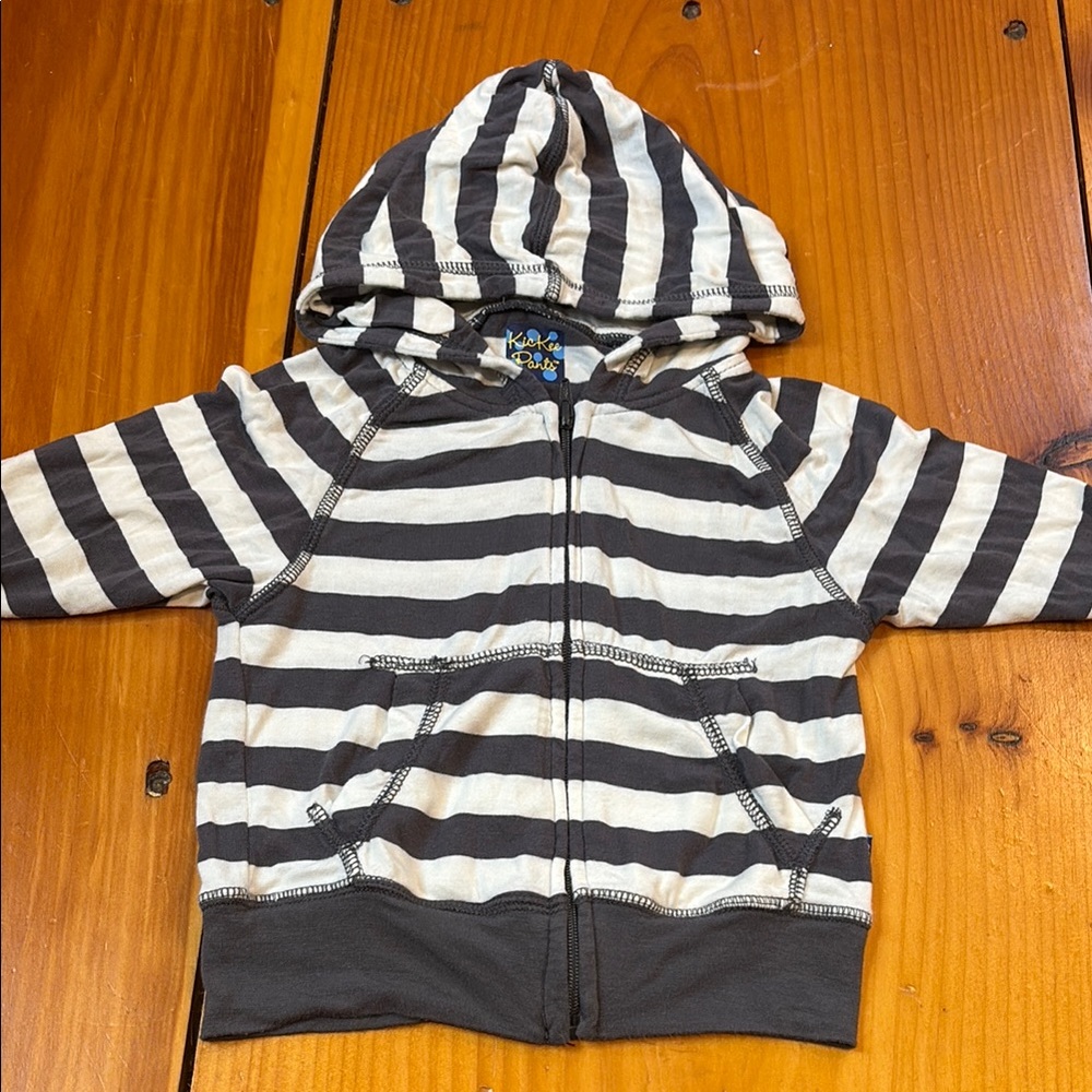 KICKEE PANTS 3-6M Charcoal Stripe Bamboo Hoodie Zip Up